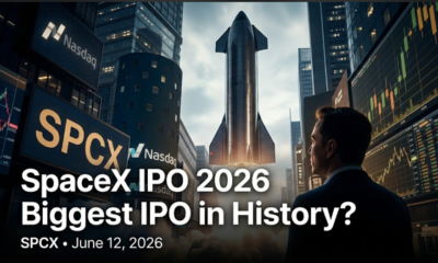 SpaceX IPO 2026 trading on Nasdaq under ticker SPCX with Elon Musk and Starlink illustration