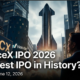 SpaceX IPO 2026 trading on Nasdaq under ticker SPCX with Elon Musk and Starlink illustration